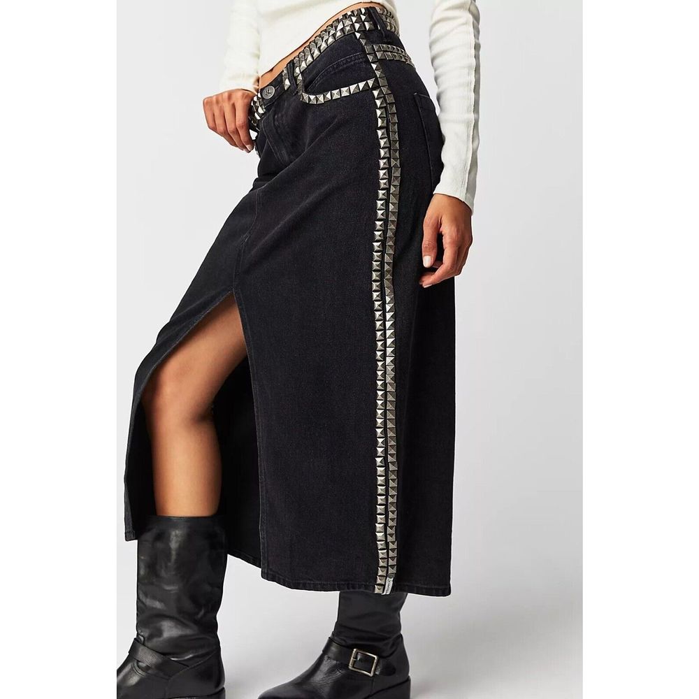 NEW Free People One Teaspoon Black Oak Studded Rocko Skirt Size 28